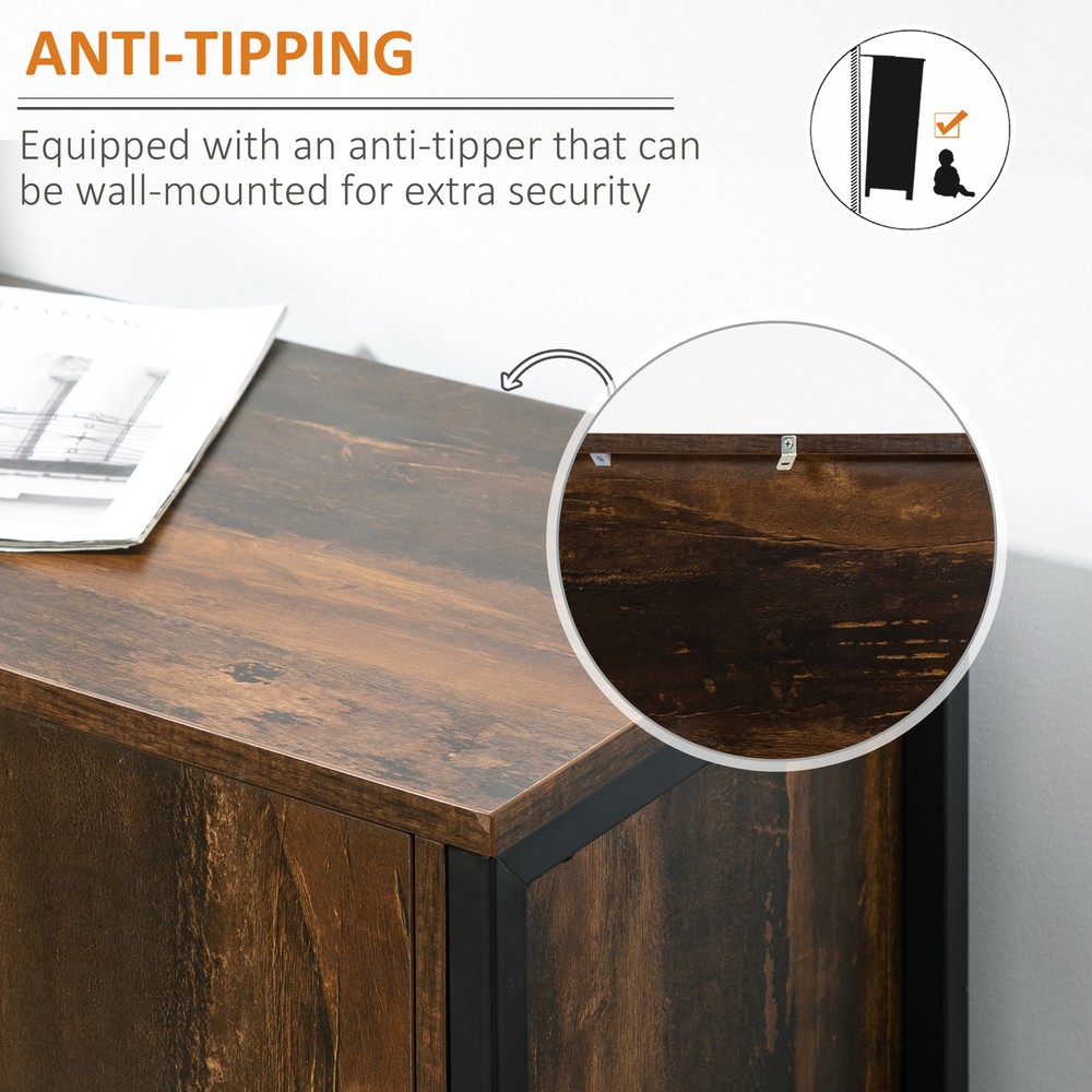 Industrial Sideboard Buffet Storage Cabinet with Adjustable Shelves Rustic Brown
