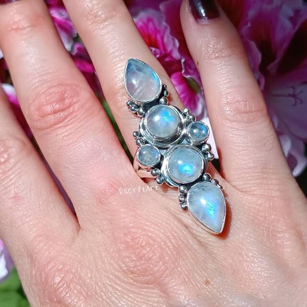 Moonstone Multi gemstone Ring, 925 Sterling Silver Handmade Ring