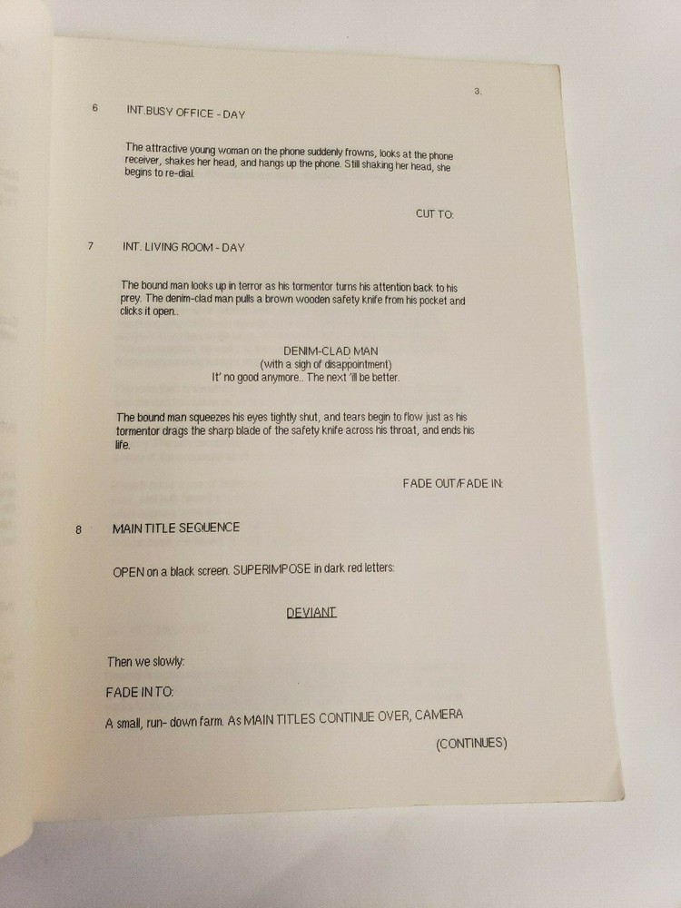 DEVIANT / Stephen Johnston 1990 Unproduced Movie Script Screenplay, 2nd Draft