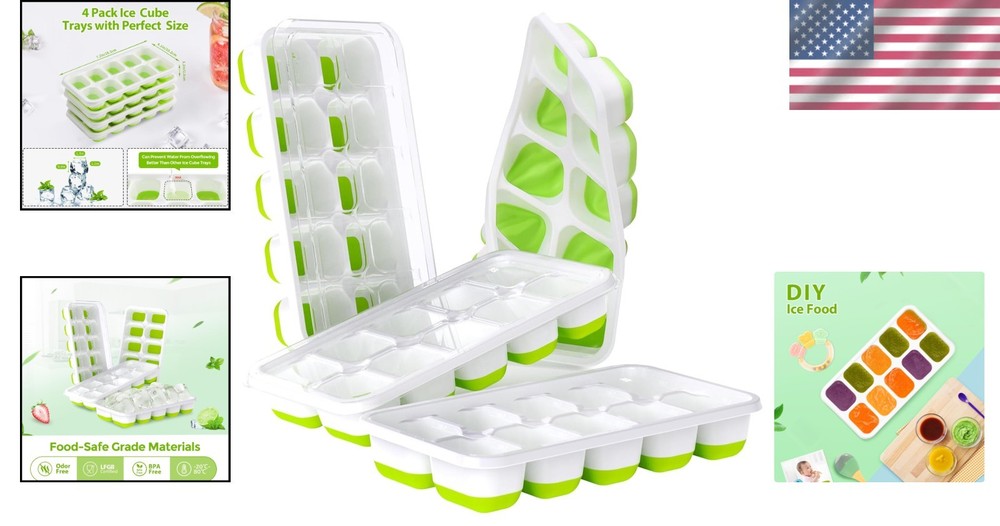 Space-Saving Ice Cube Tray with Lids - 4 Pack Dishwasher Safe Ice Makers