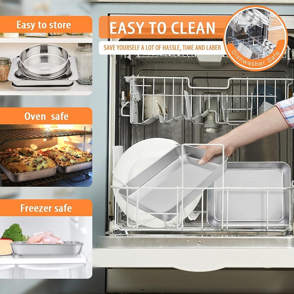 Toaster Oven Bakeware Set 8-Piece Stainless Steel Small Baking Pan Set Include
