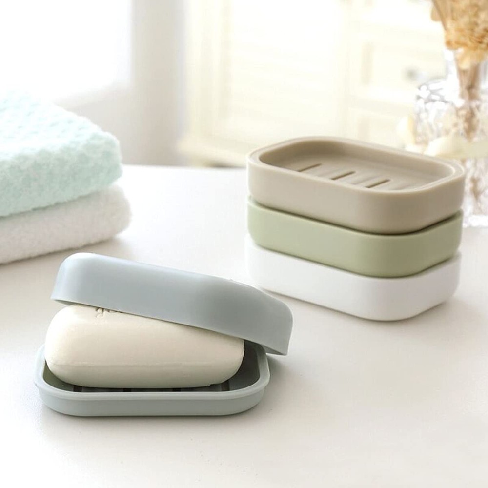 4 Pack Plastic Soap Dish, Soap Container, Double Layer Draining Soap Holder f...