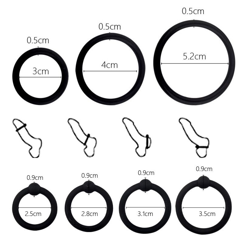 4x Set Male Ring Set Delayed Ejaculation Trainer Set Silicone Sleeve Black Bands