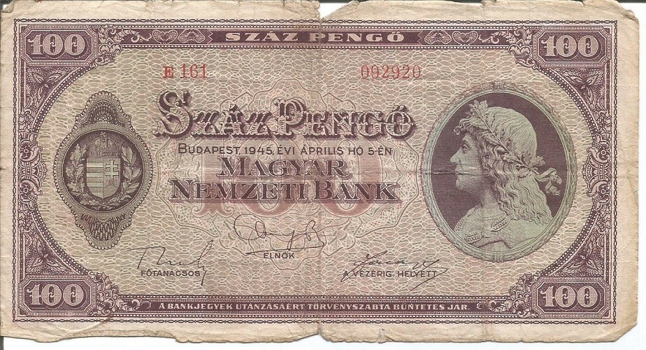 HUNGARY 100 PENGO 05/04/1945 #3