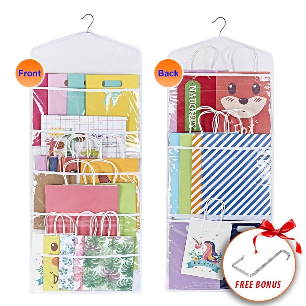 Hanging Double Sided Gift Bag Storage Organizer With Multiple Front And Back Poc