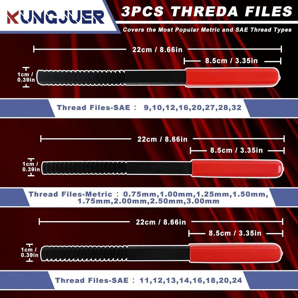 3Pcs Thread File Set, Thread Restorer File Set, Thread Restoring Chaser Files Me