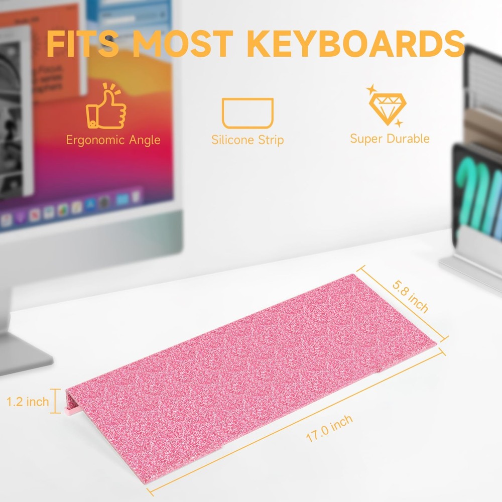 Ergonomic Computer Keyboard Stand - 17 Inch Glitter Pink Acrylic Keyboard Ris...