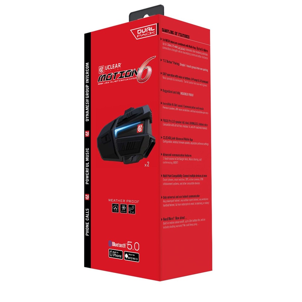 UClear UCLEAR Motion 6 Bluetooth Helmet Audio System Dual Kit 180509
