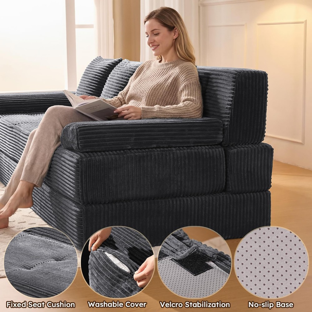 78.7IN Folding Sofa Bed - Convertible Sleeper Sofa Couch with Removable Pillo...