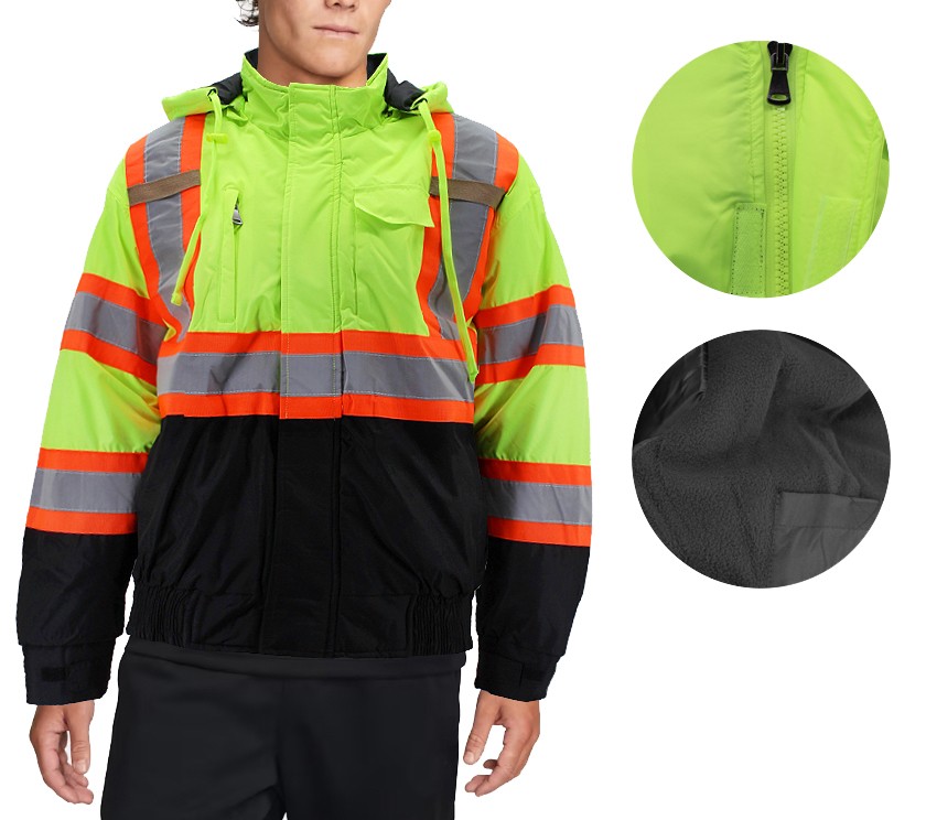 Men's Hooded Class 3 Safety High Visibility Water Resistant Work Jacket