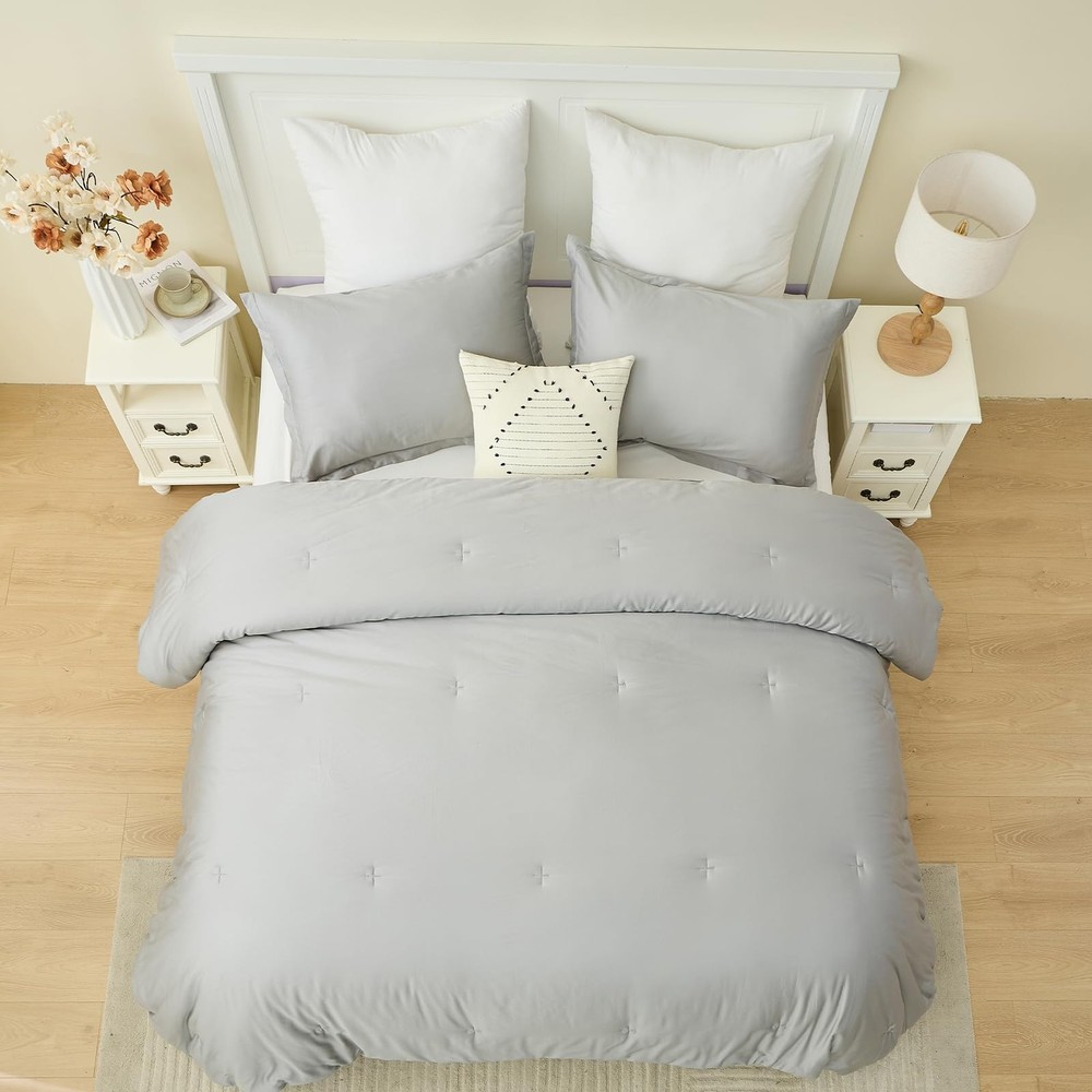 Finlonte King Comforter Set, 100% Cotton Comforter Bedding Set, Fluffy Solid ...