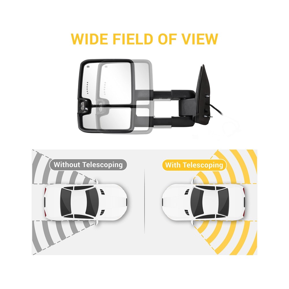 Towing Mirrors Switchback Turn Lights Compatible with 2003-2007 Chevy Silvera...