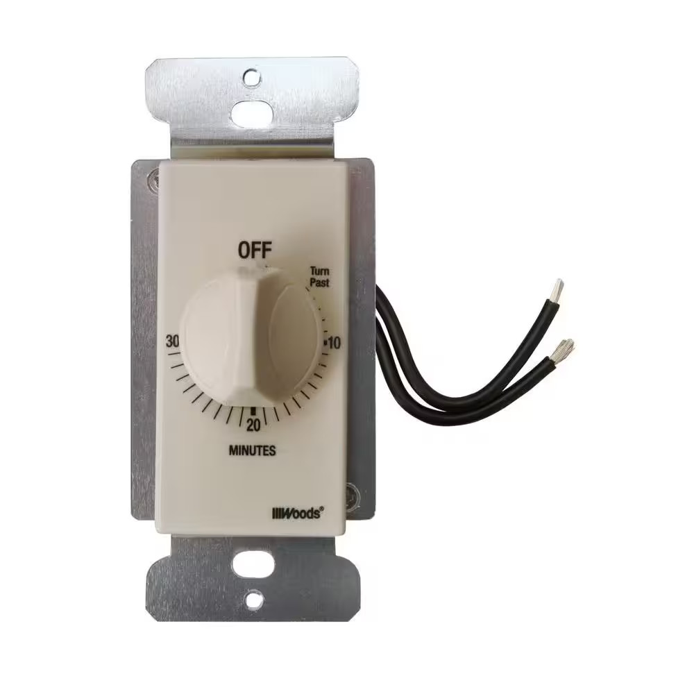 20-Amp 30-Minute In-Wall Spring Wound Countdown Timer Switch, Almond