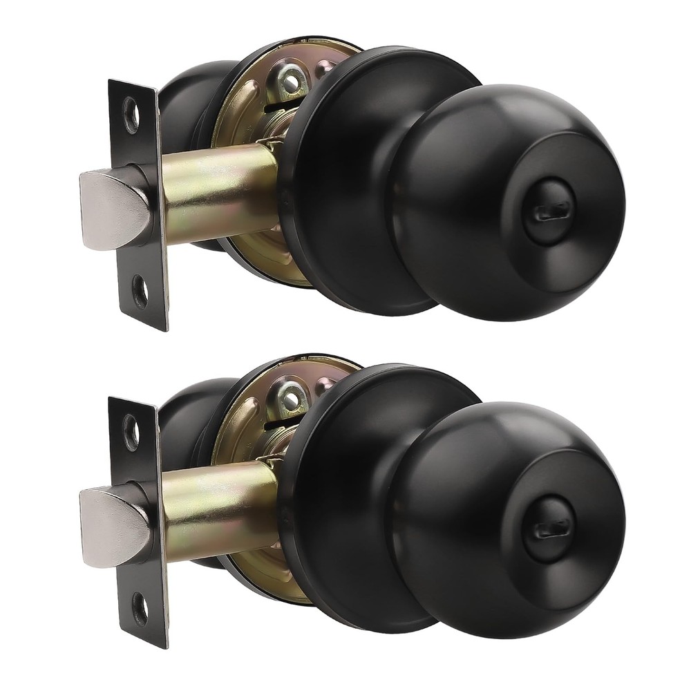 Knobonly 2 Pack Privacy Door Knobs Matte Black, Keyless Door Knobs Interior f...
