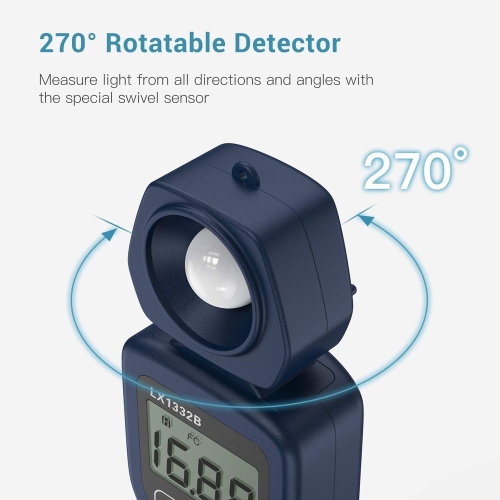 Digital LED Light Meter 0-200000 Lux Rotatable Detector Auto Hold Tripod Mount