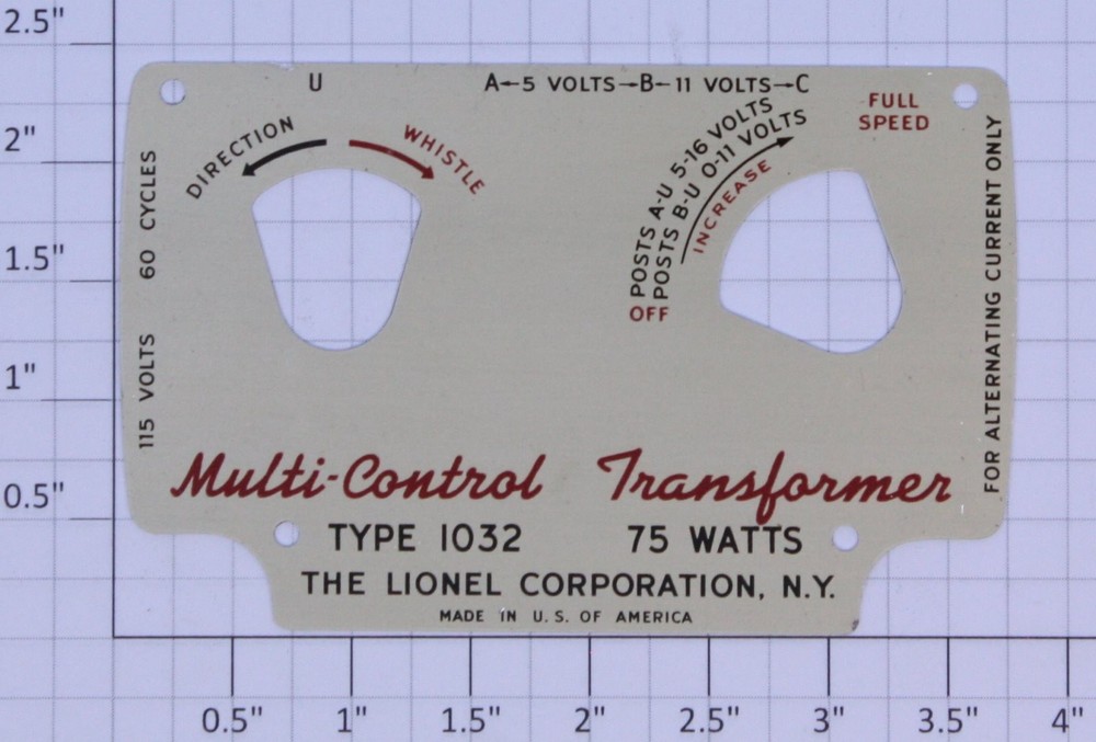 Lionel 1032-10 Transformer Plate