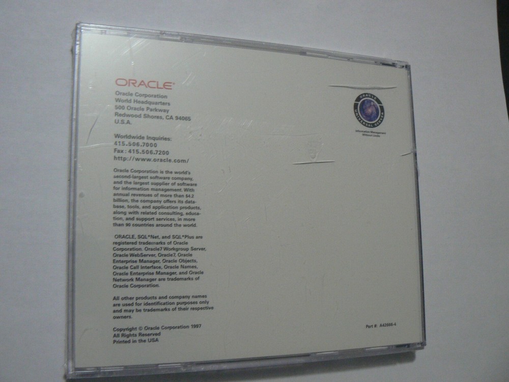 Oracle7 Workgroup Server Release 7.3 for MS Windows NT 4.0 Ready sealed CD only