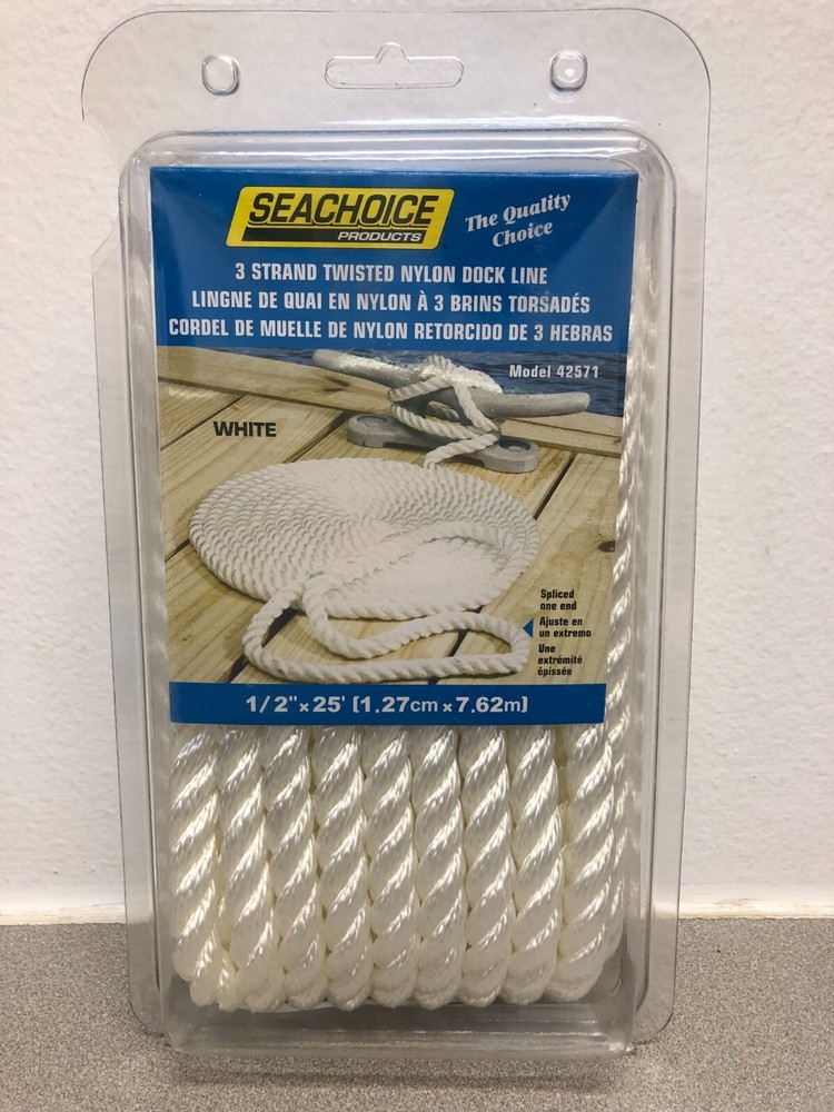 Seachoice 42571 White Nylon Dock Line 1/2"x25'