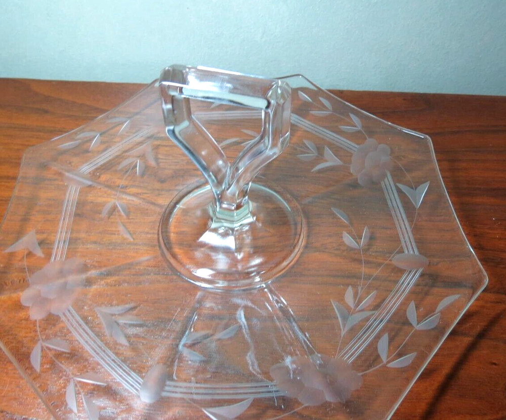 Imperial Glass Molly Pattern 8 sided handled tray with cutting