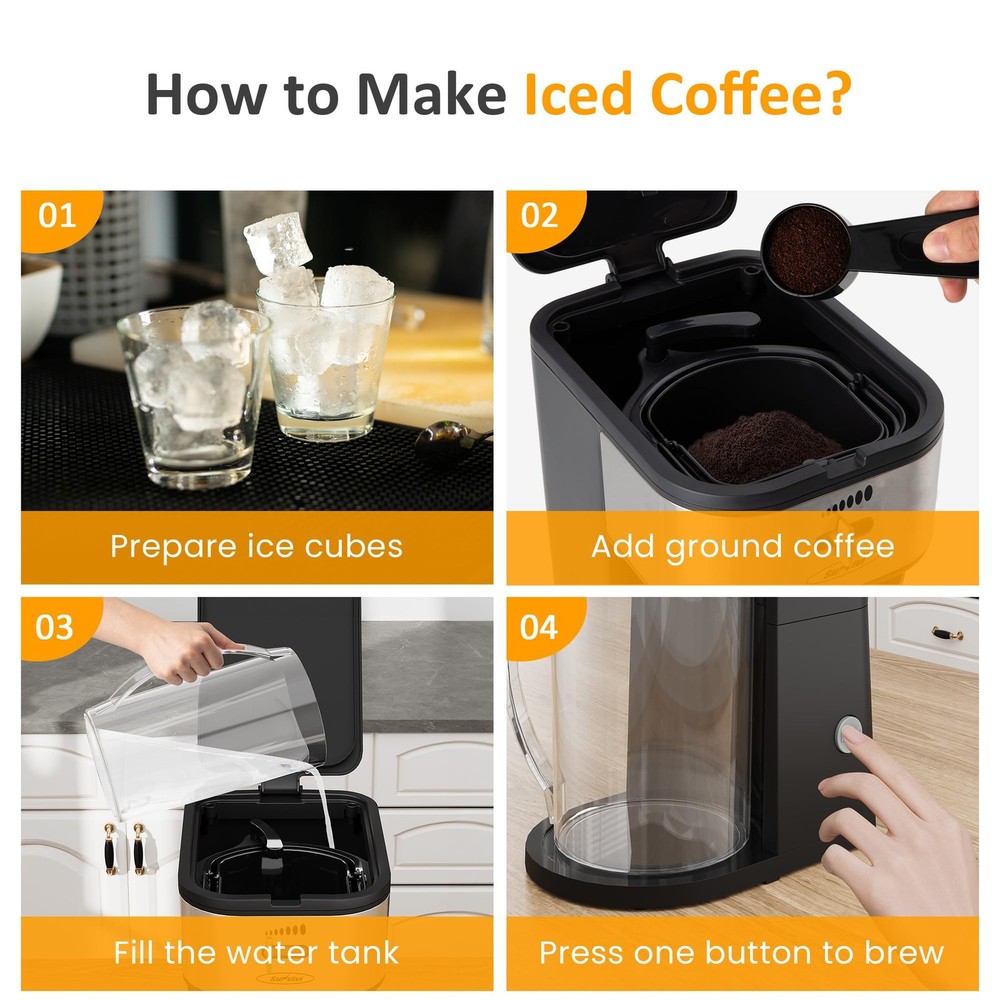 Iced Tea Maker with 3-Quart Pitcher, Iced Coffee Brewing Maker for Ground Cof...