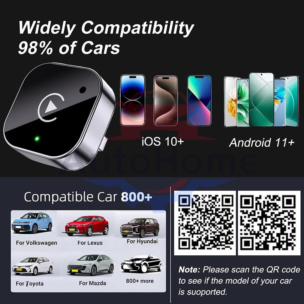 Wireless CarPlay Adapter for Apple iPhone & Android Auto USB Adapter Plug & Play