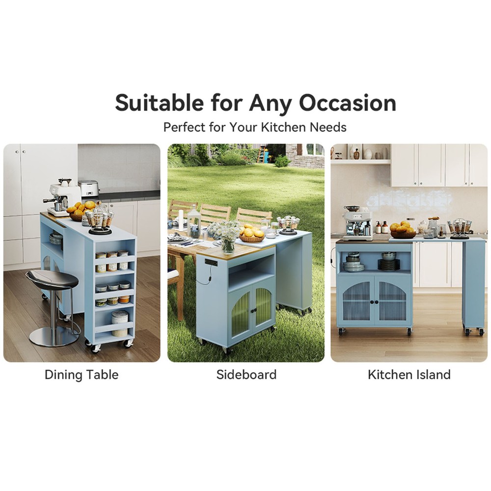 Kitchen Island On Wheels With Extended Table MDF Rolling Kitchen Storage Cabinet