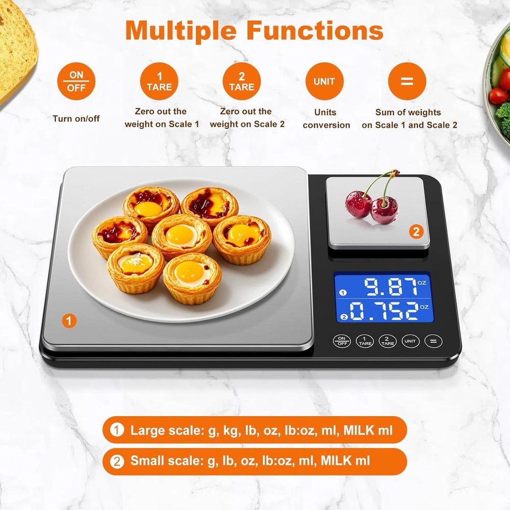 Versatile 7-Unit Kitchen Scale - Tare Function, LCD Display, 33lbs Capacity