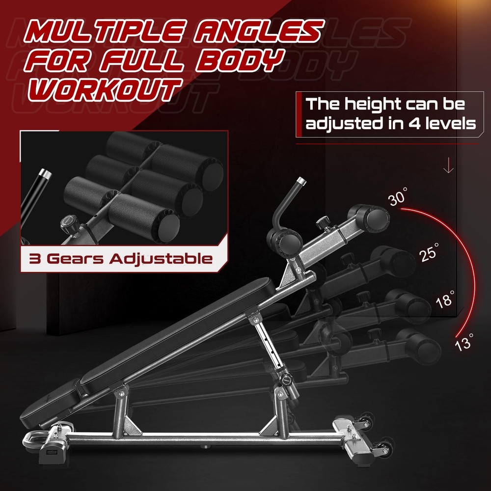 Adjustable Sit-Up Bench with 4 Heights, Reverse Crunch Handle & Weight Options