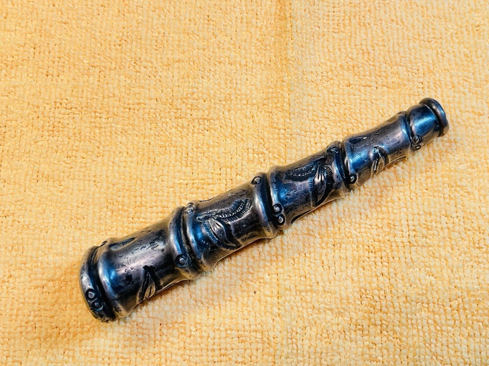 Antique Sterling Silver Umbrella Parasol Handle Bamboo Pattern 66g