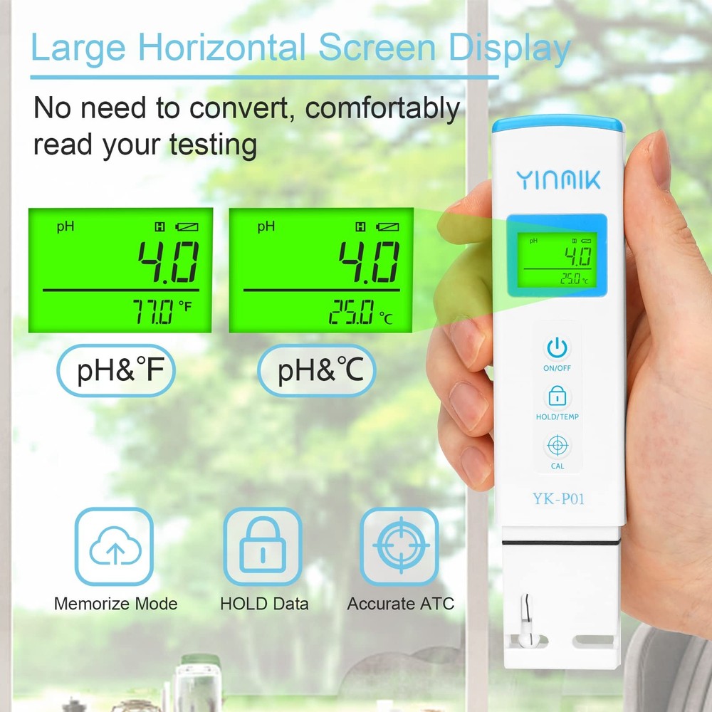 YINMIK pH Meter, Digital Tester for Hydroponics, Temp Blue Meter