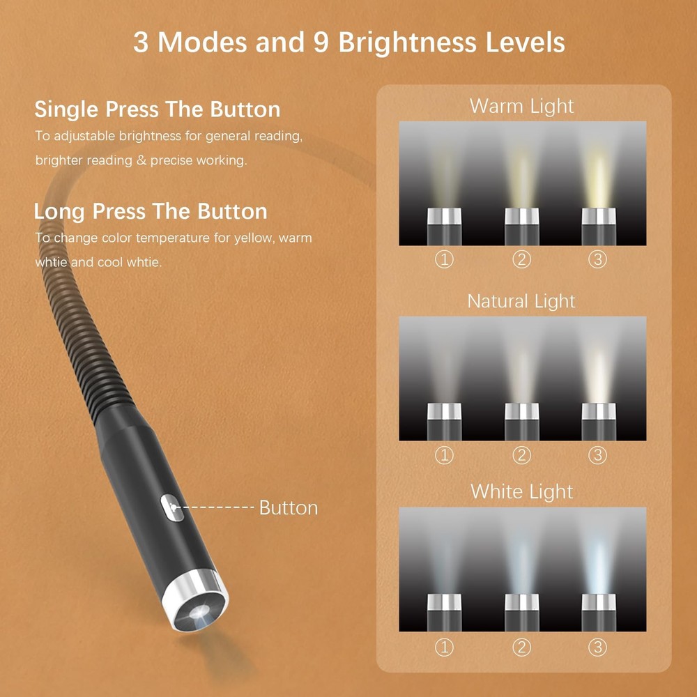 Neck Reading Light, 3-Color & 3-Brightness Adjustable Bendable Neck Light, US...