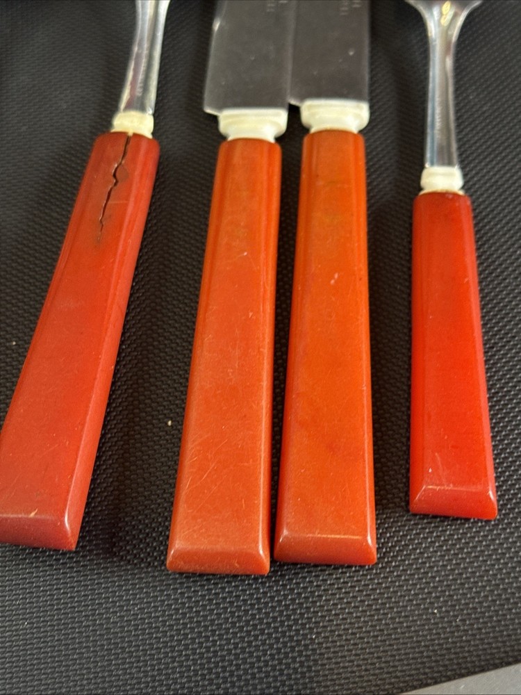 BAKELITE Sta-Brite Cherry Red Handled Silverware Set Spoons Fork Knife Butter