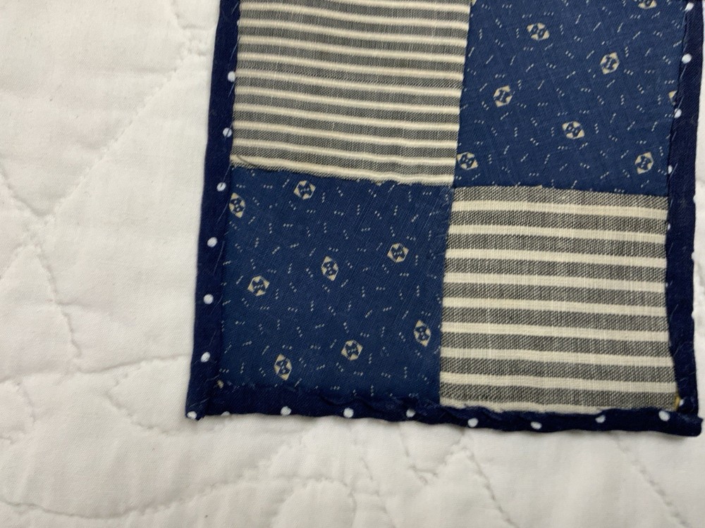 Vintage Patchwork Quilt Table Topper, Early Calicos, Four Patch, Blue, Multi