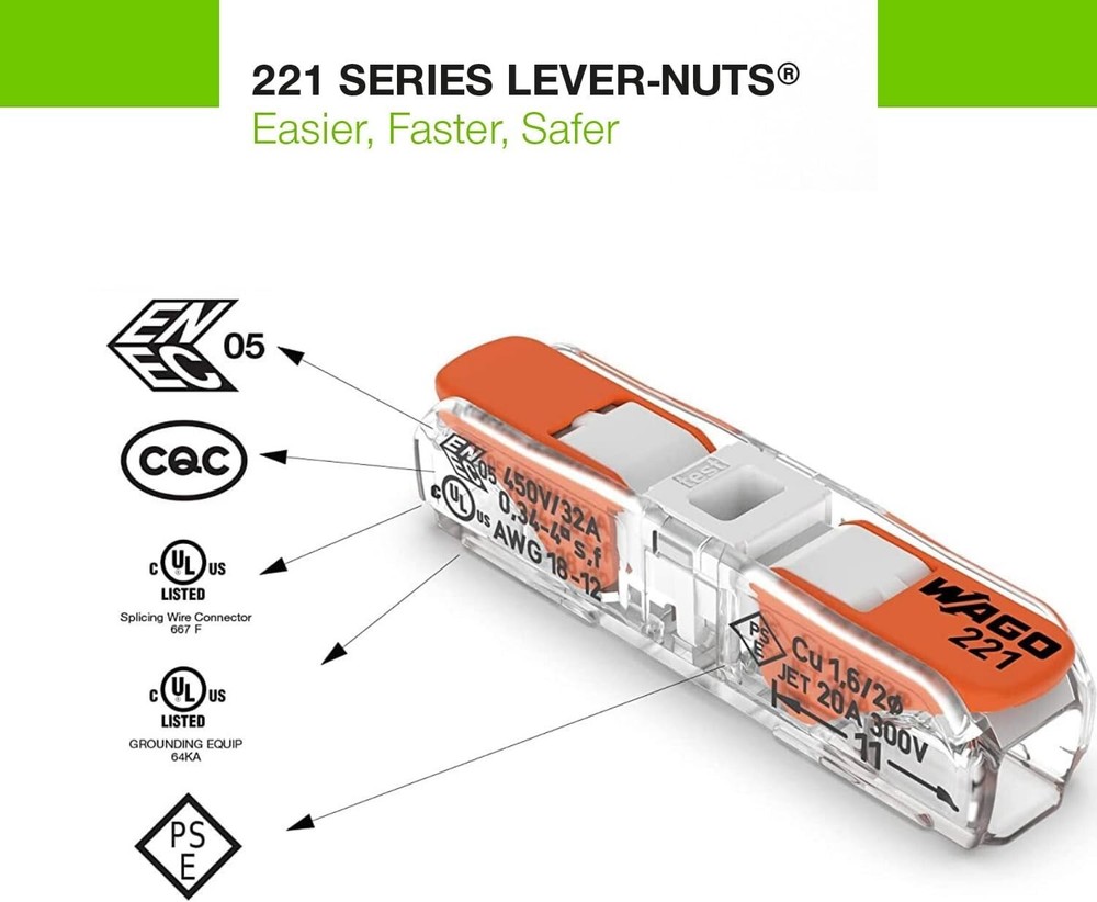 WAGO Lever Nuts 125pc Wire Splicing Connector Kit with Reusable Case