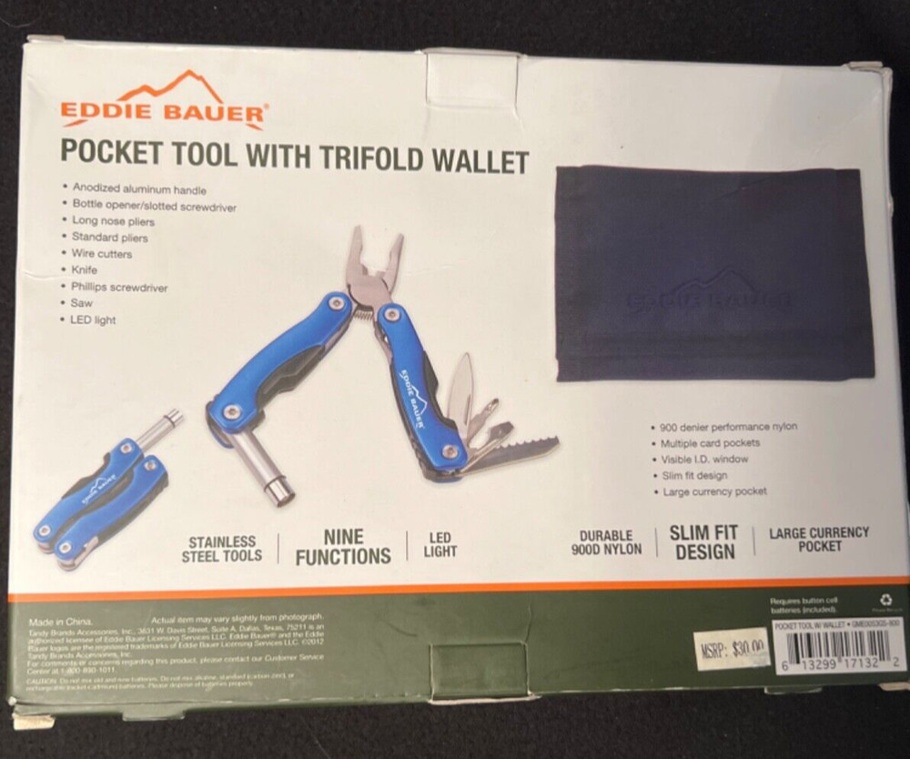 2012 Eddie Bauer Pocket Tool 9 Functions W Trifold Wallet New MRSP $30