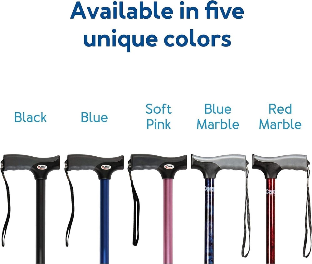 Carex Soft Grip Walking Cane - Height Adjustable with Wrist Strap Black