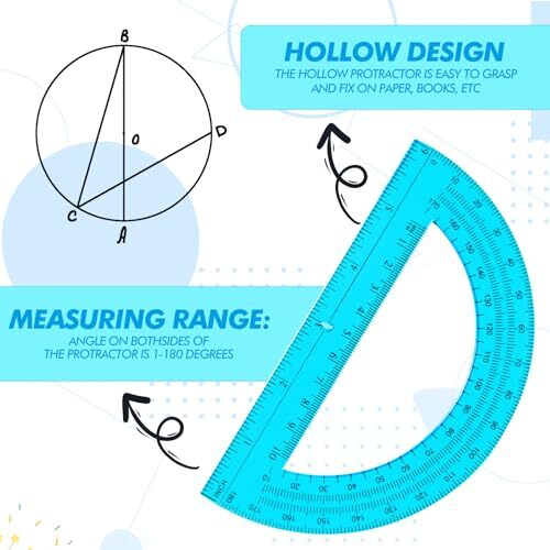2 Pack 12 Inch Plastic Ruler and 6 Inch Plastic Protractor Set Clear Math Blue
