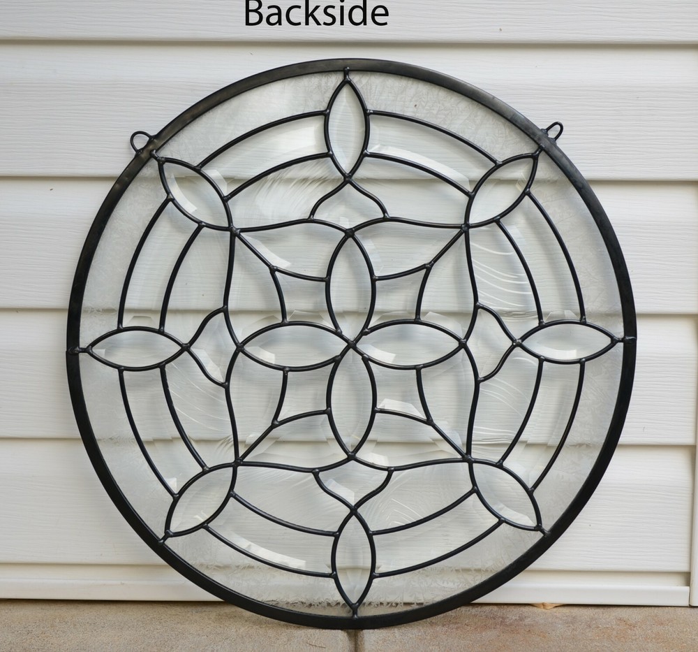 Handcrafted stained glass Clear Round Beveled window panel 21" Dia