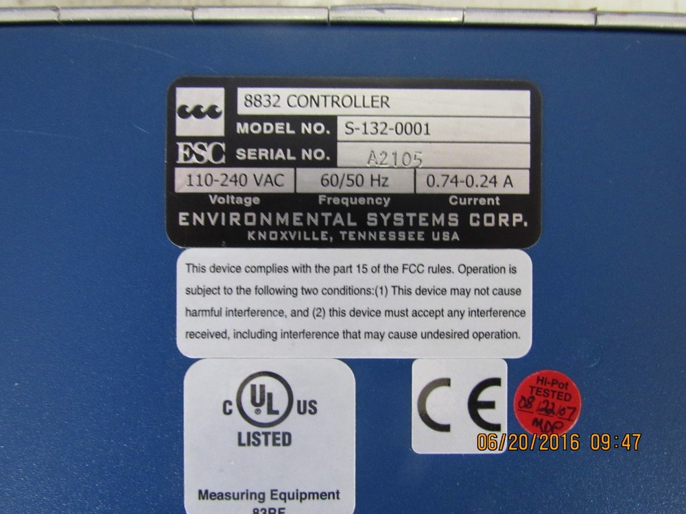 ESC ENVIROMENTAL SYSTEMS CORP 8832 DATA CONTROLLER S-132-0001 USED