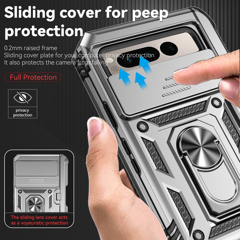 For Google Pixel Fold Heavy Duty Armor Kickstand Case W/ Slide Camera Protector