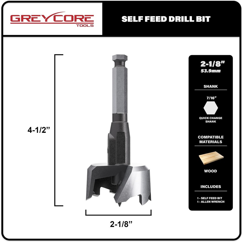 Greycore Tools Self-Feed Drill Bit – Single-Cutter Self Feed Drill 2-1/8 I