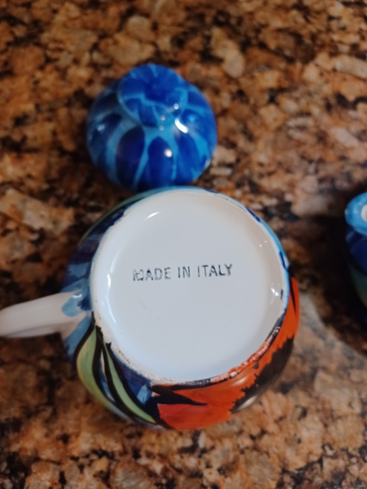 Italy Stone Ware 3 Piece Tea Set Hand Painted Ceramic