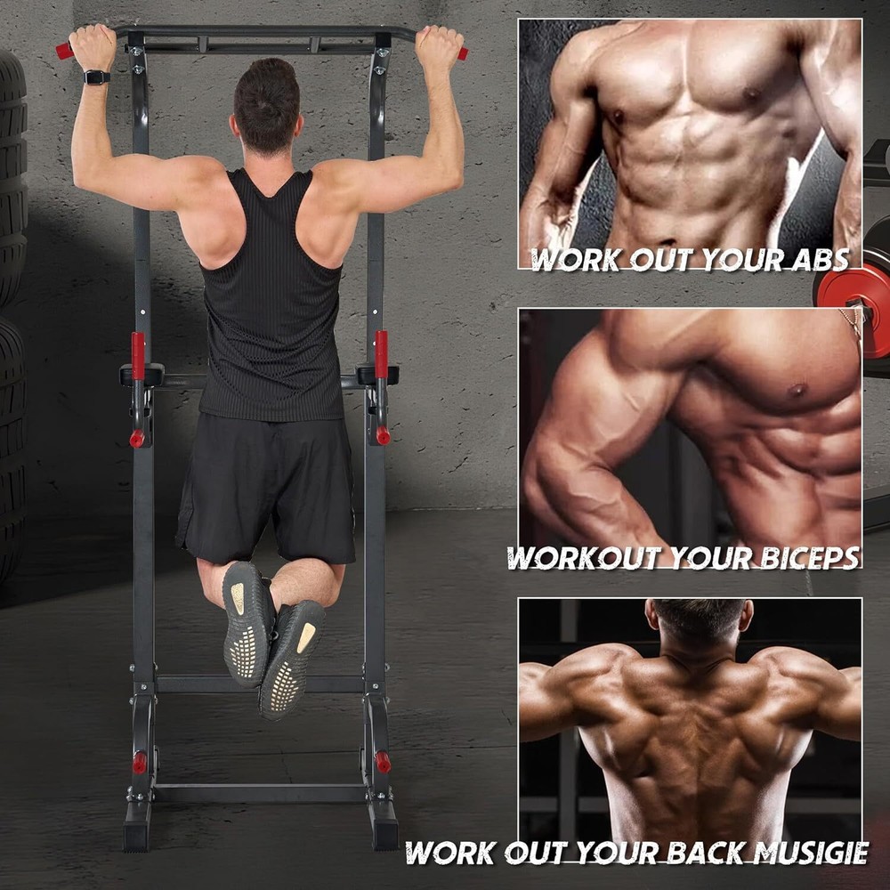 Power Tower Dip Station Pull Up Bar Workout Multi-Function Adjustable Height