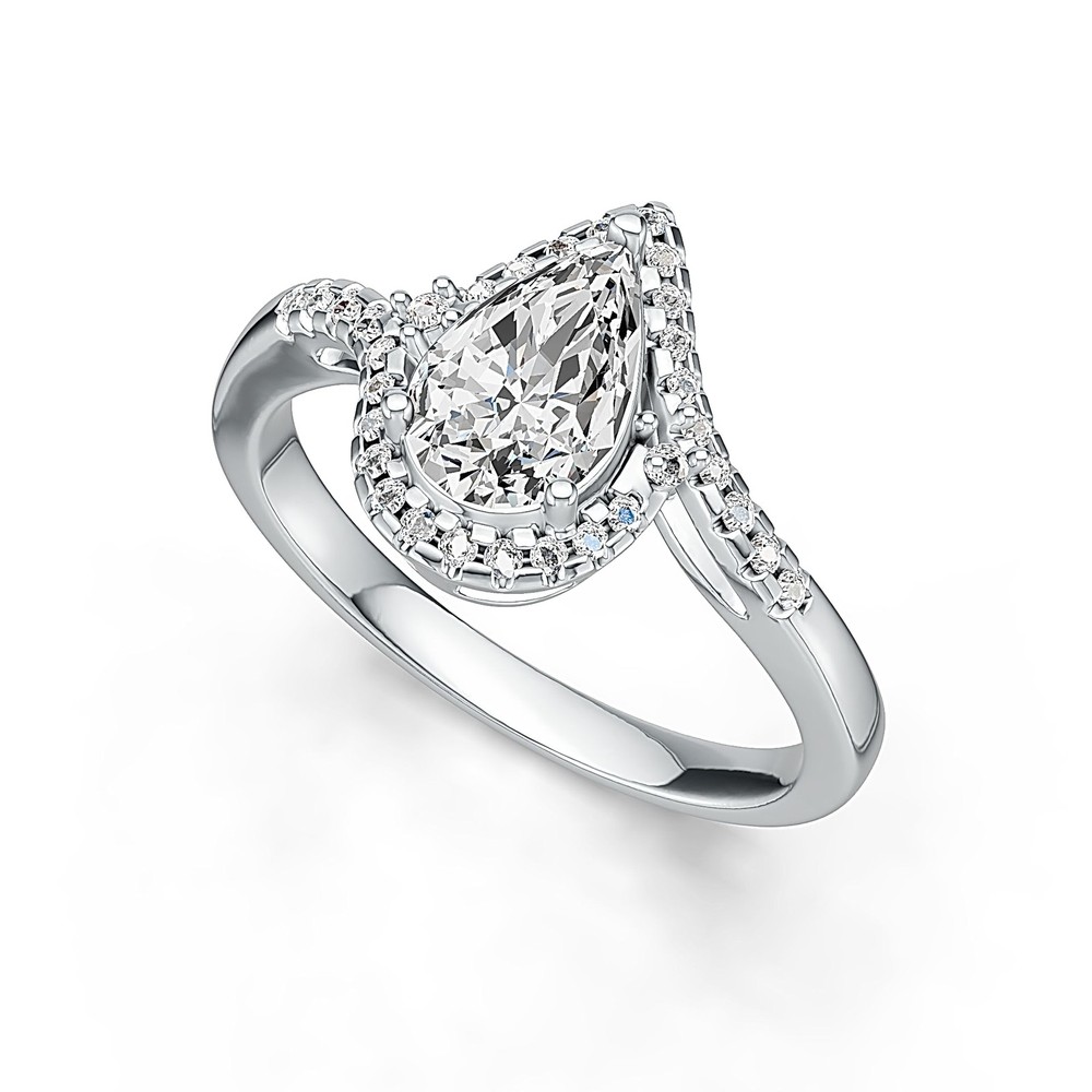 Sterling Silver Semi Mount Ring Setting Pear PE 9X5mm with White Topaz