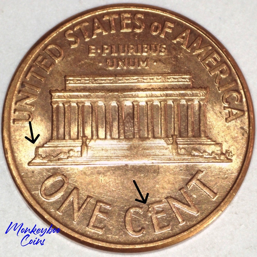 1960 D Lincoln Memorial Cent - Abnormal Reverse Die Chips - Rare Error Coin- BU