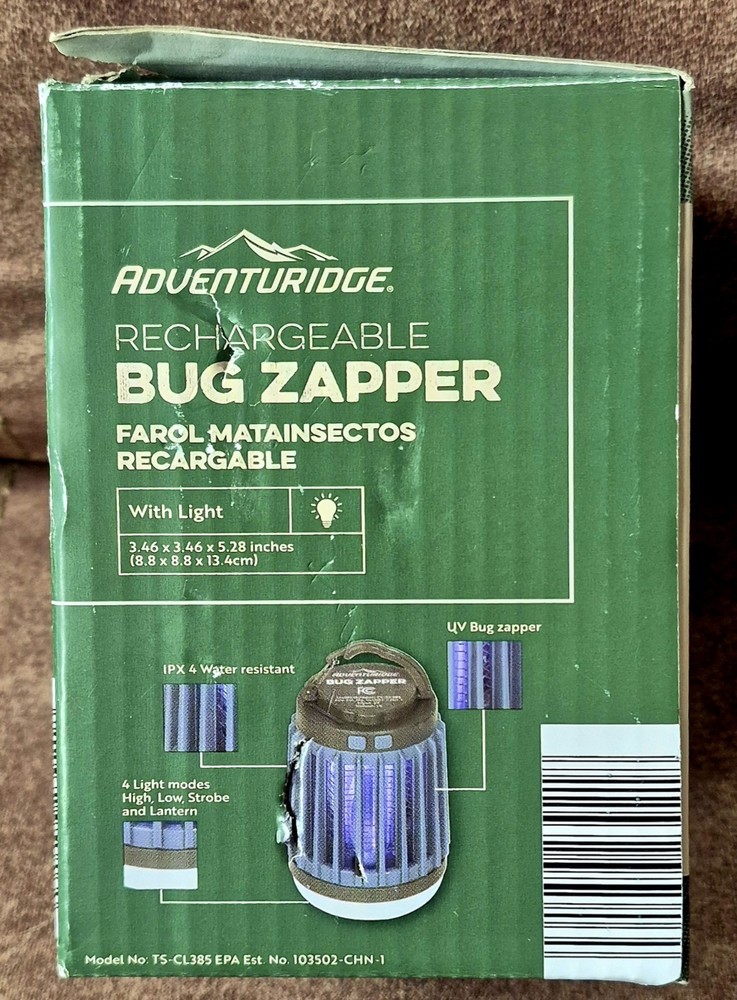 Adventuridge Rechargeable Indoor Outdoor Bug Zapper W/ Light