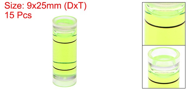 15pcs Small Cylindrical Bubble Level Vials 9x25mm Levels Measuring Tools