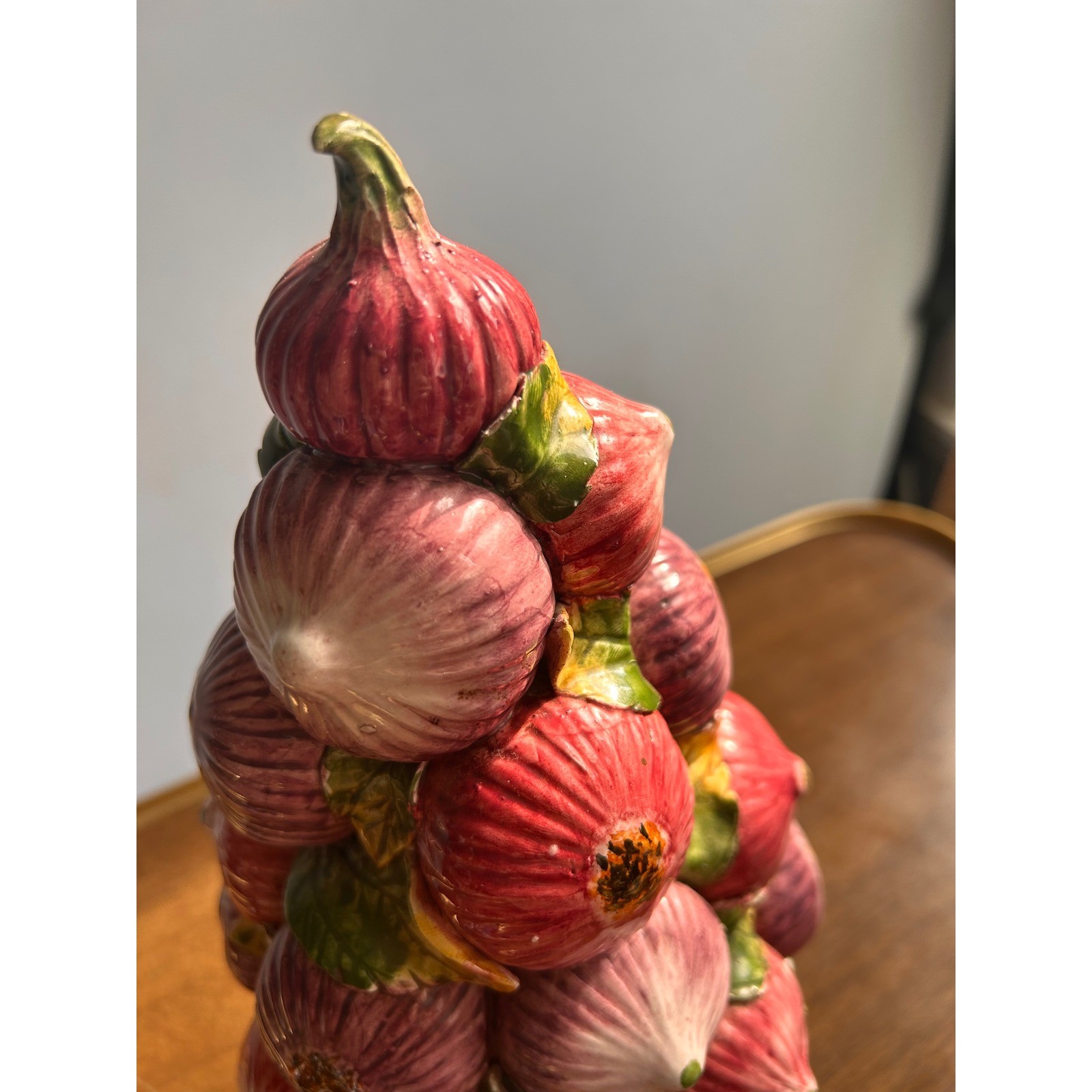 VTG Ceramic Onion Fig Fruit Topiary Centerpiece Italian Majolica Style Pedestal