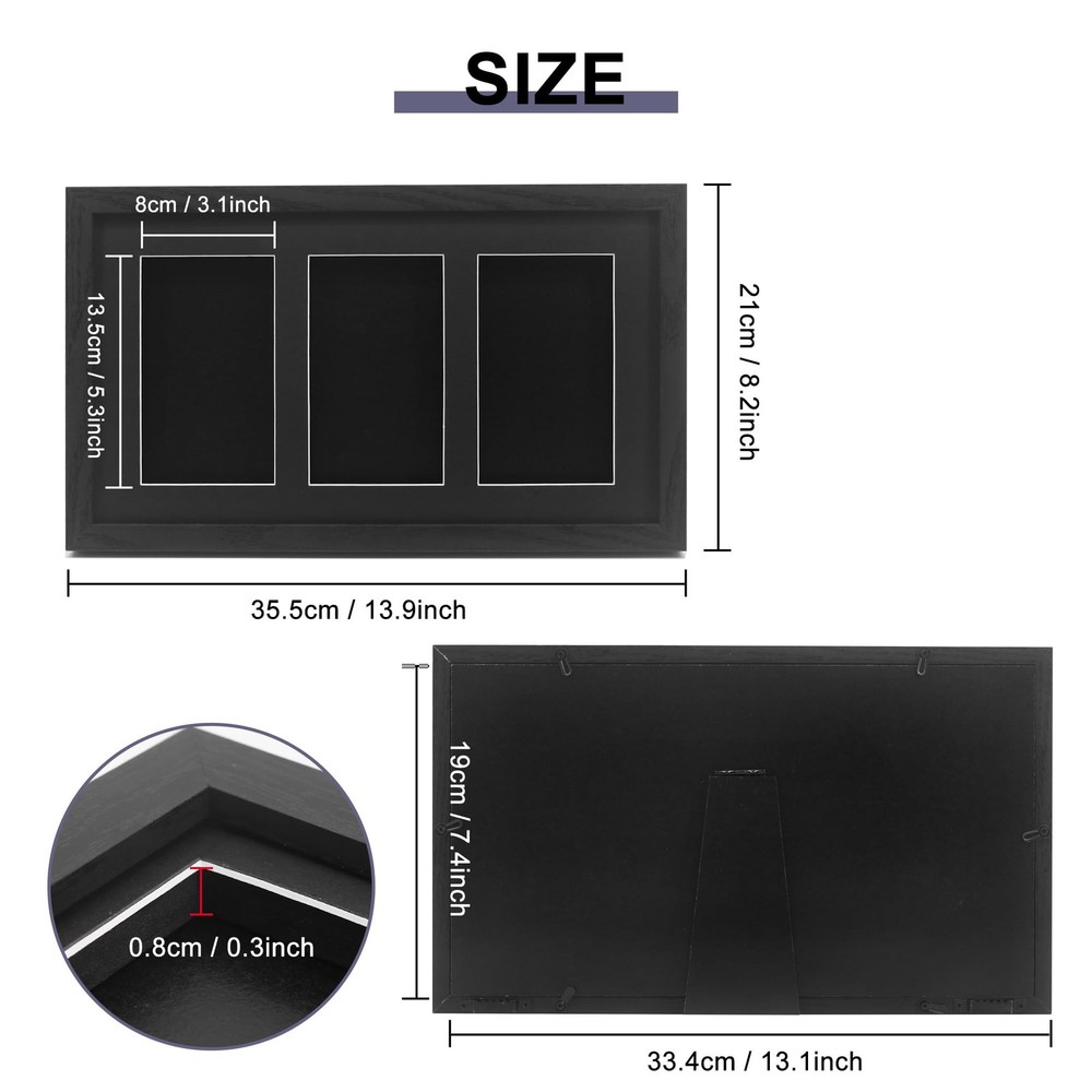 FramePro PSA Graded Card Display Frame, Wall Mount Baseball 3 card, Black