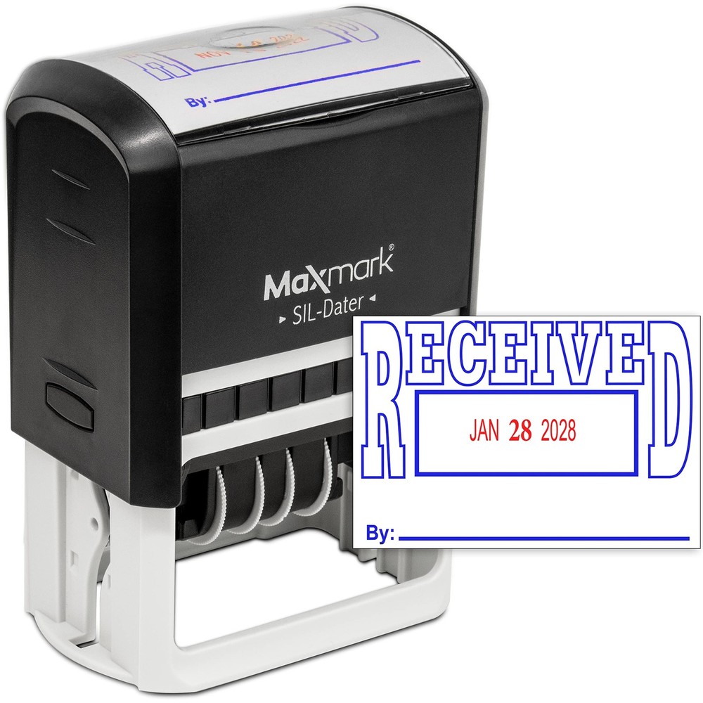 Large Self-Inking Rubber Date Office Stamp with Received Phrase & Date - Blue...